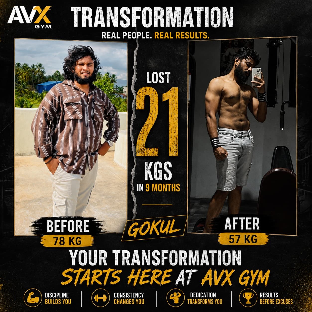 Gokul transformation — Lost 21 kg